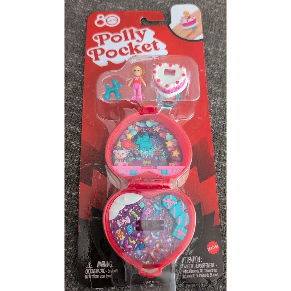 Polly Pocket 80th Anniversary Jewelry Box Compact Playset w/ Doll, Cake & Ring